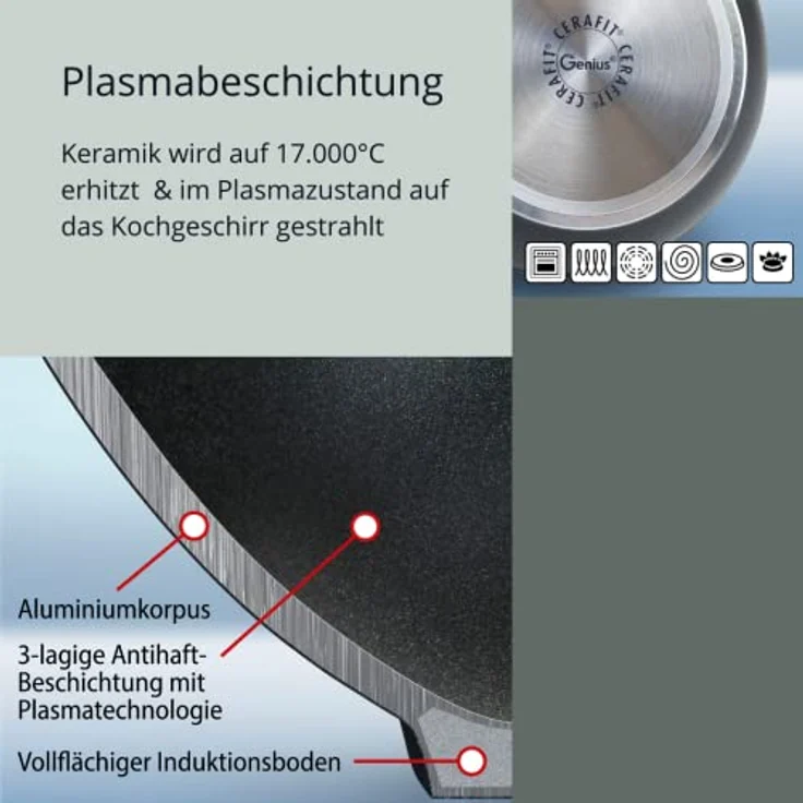 Genius Cerafit Plasma Kochtopf, Edelstahl, 5 liters, 24 cm – Bild 4