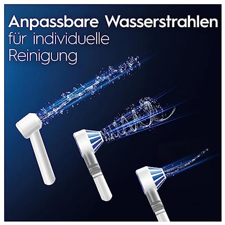 Oral-B Pro 1 Elektrische Zahnbürste mit OxyJet Munddusche, 2 Aufsteckbürsten, 2 Ersatzdüsen, Set für Zahnreinigung und Zahnpflege, Geschenk Mann/Frau, Designed by Braun, weiß/blau – Bild 4