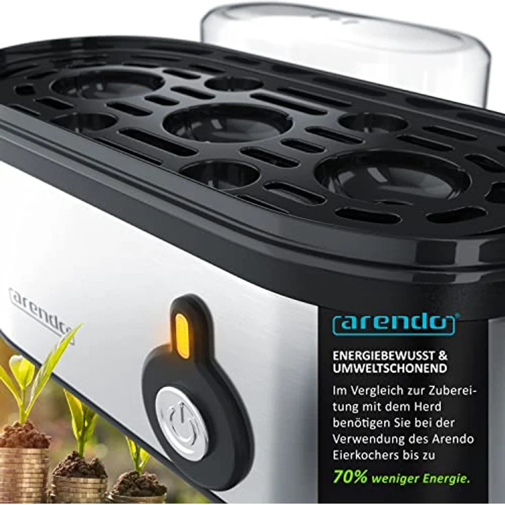 Arendo Threecook Edelstahl Eierkocher - Egg Cooker mit wählbarem Härtegrad - 210 W - 1-3 Eier - GS - BPA-frei - Schwarz/Silber – Bild 4