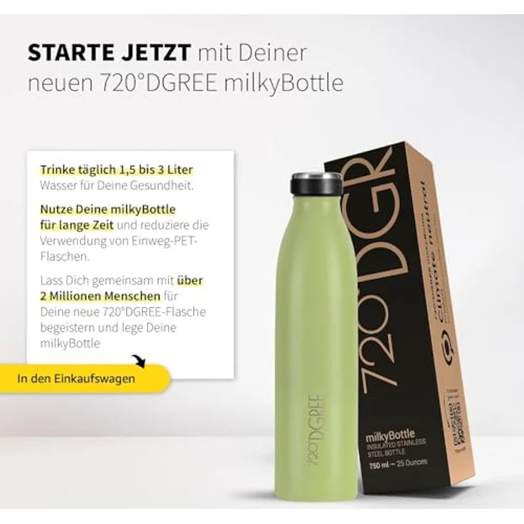 720°DGREE Trinkflasche Doppelwandig Edelstahl 500ml Isolierflasche milkyBottle light green matt – Bild 5