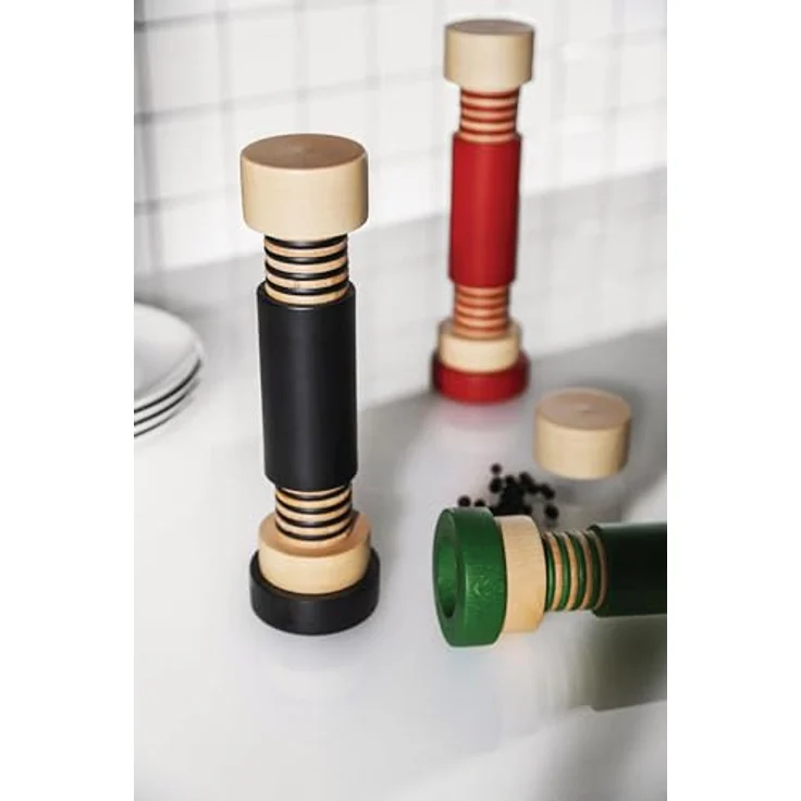 Alessi Twergi MP0215 1 - Salz-, Pfeffer- und Gewürzmühle, Buchenholzkörper, Keramikmahlwerk, Natur und Rot – Bild 2