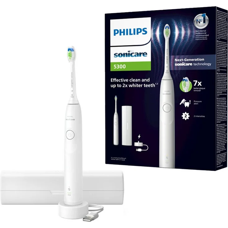 Philips Sonicare Elektrische Zahnbürste Series 5300, mit Andruckkontrolle, 2 Intensitätsstufen, inkl. Ladegerät, Reiseetui – Bild 1