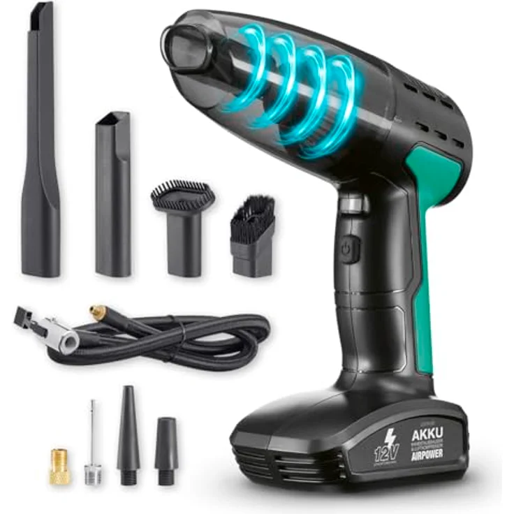 EASYmaxx Akku-Handstaubsauger & Luftkompressor, 11,1V schwarz/grün, mit LED-Display und 5 Pump-Programmen – Bild 1