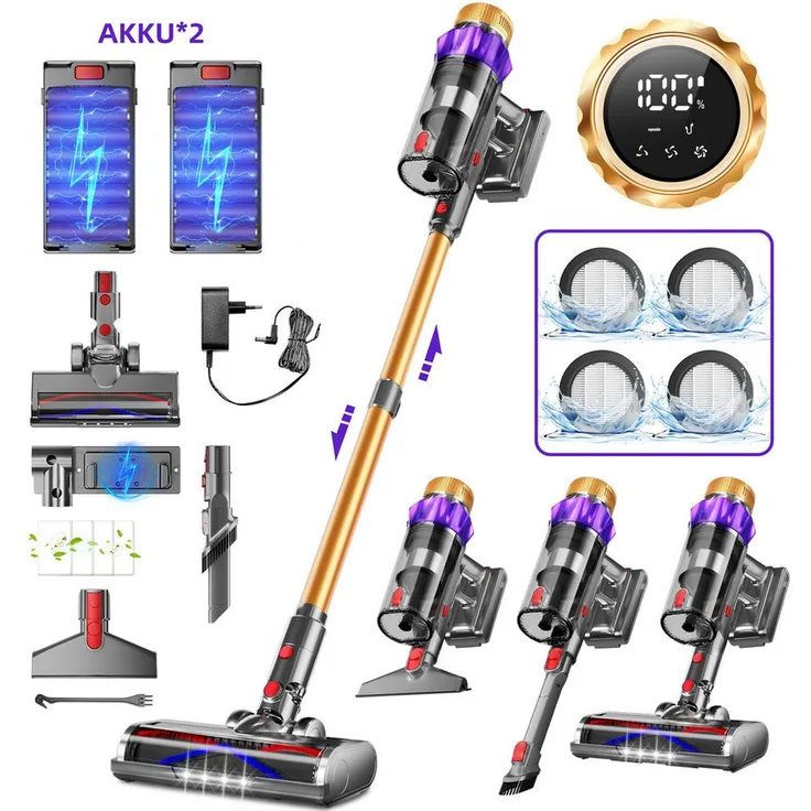 Homimaster Akku-Hand- und Stielstaubsauger, 80000Pa mit HEPA-Filter und 70 Min. Laufzeit, LED-Beleuchtung, abnehmbarer Staubbehälter, ideal für Teppiche & Hartböden