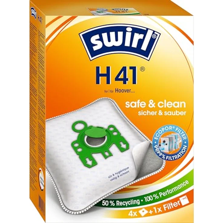 Swirl H41 AirSpace Staubsaugerbeutel, MicroPor® Plus Anti-Allergen-Filter, Ressourcenfreundlich, 4 Stück – Bild 1