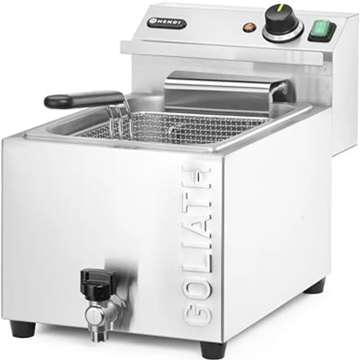 HENDI Fritteuse XL GOLIATH, 10L, 400V/10,2kW, mit Ablasshahn, Frittierkorb und Deckel, Temperaturbereich 50°-190°C, Edelstahl, Kaltzone – Bild 5