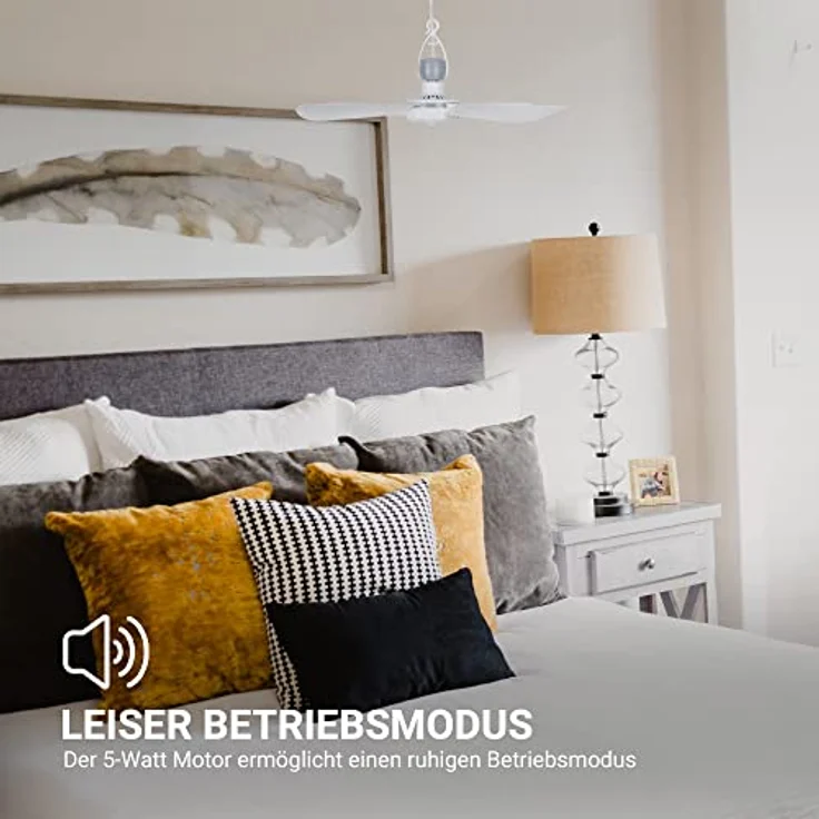 Bestlivings Mobiler Deckenventilator Weiß (5m XXL Kabel) mit Stecker und Schalter, 220V-240V / 5 Watt, Ø40 cm Decken Ventilator mit Aufhänger – Bild 3