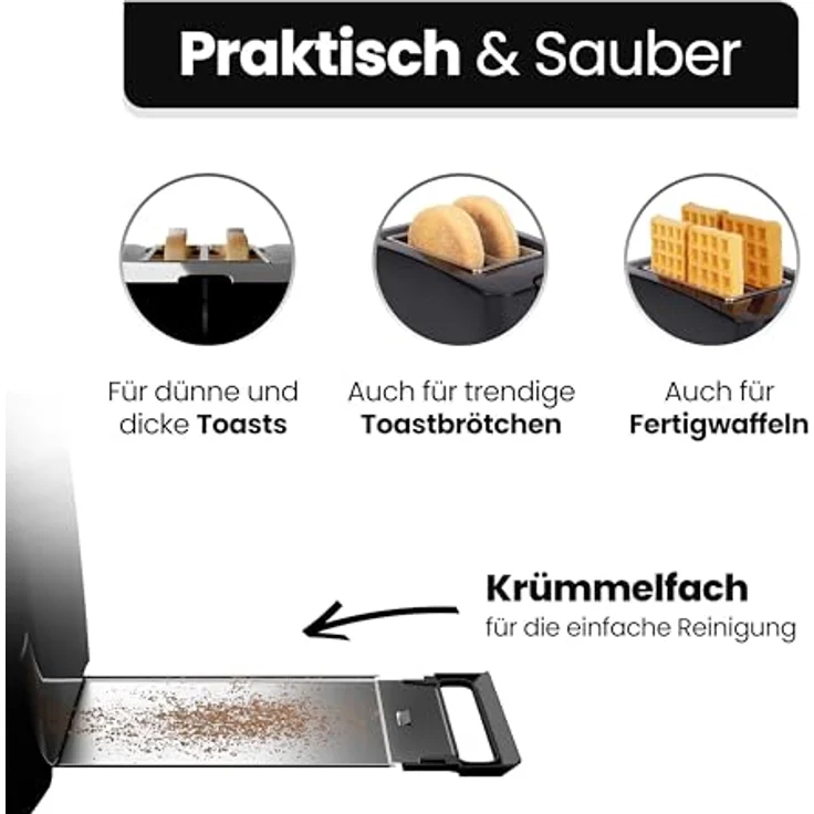 Bomann® Toaster 2 Toastschlitze | Toaster mit Brötchenaufsatz | Toaster 2 Scheiben mit Liftfunktion | Toster mit Auftau- und Aufwärm-Funktion | für Brötchen und Toast | TA 6065 CB schwarz – Bild 3