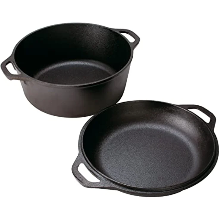 Lodge Cacerola Doble Redonda, Gusseisen Schmortopf mit 2,5 l Volumen, 25 cm, vorgebrannt, ideal für Induktionsherde – Bild 2