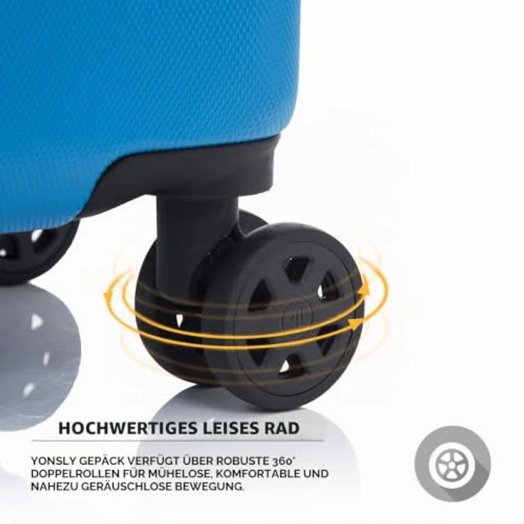 YONSLY Trolley Koffer Suitcase M, Hartschalenreisekoffer mit 4 360° Rollen, Zahlenschloss und weichem Gummigriff, Blau – Bild 4