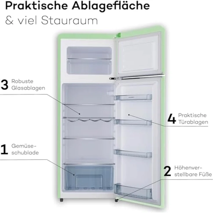 SCHOEPF Kühl-Gefrierkombination RKG218DSG, Retro Design, Mintgrün, 211 Liter, Energieeffizienzklasse D – Bild 7