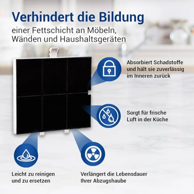 VIOKS Kohlefilter Dunstabzugshaube 255x225x23mm Ersatz für Balay 00361047 361047 FKS170BSH DHZ5136 LZ51351 Z5117X - Aktivkohlefilter mit Einkerbung, passend für Viva, Neff, Constructa - schwarz – Bild 5