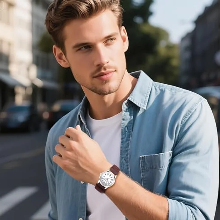 JewelryWe Geflochten Elastische Uhr mit Stoffarmband, Unisex Quarz Armbanduhr mit Braun Gewebt Stretcharmband, 24-Stunden-Zifferblatt und Großen Zahlen – Bild 2