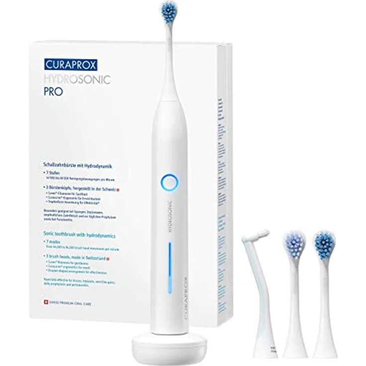 Curaprox Elektrische Schallzahnbürste Curaprox Hydrosonic pro, 7 Putzstufen, LED-Funktionsanzeige, 2-Minuten-Timer, 3 verschiedene Bürstenköpfe, mit Ladegerät und Travel-Case – Bild 1