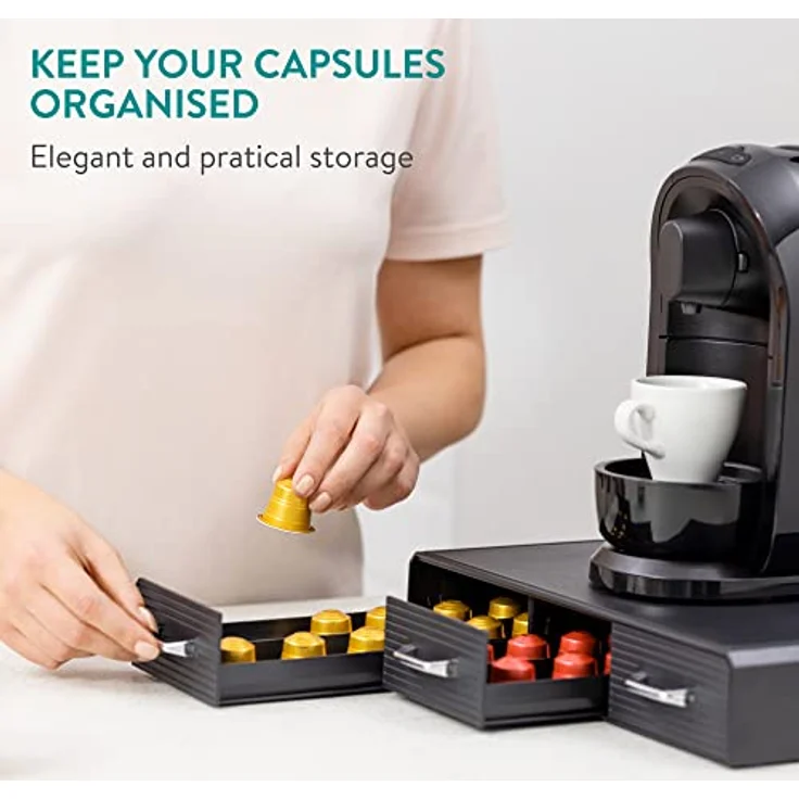 Navaris Kaffee Kapselhalter, 3 Schubladen für 48 Kaffeekapseln, kompatibel mit Nespresso, platzsparendes Design aus Polystyrol – Bild 2