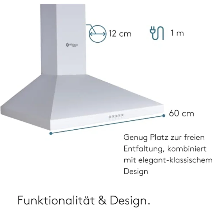 Wiggo Dunstabzugshaube 60cm I Wandhaube für Abluft oder Umluft Dunstabzug 300m³/h mit LED-Beleuchtung & 3 Leistungsstufen I Wandhaube inkl. Fettfilter & 2x Kohlefilter I Abzugshaube Weiß – Bild 5