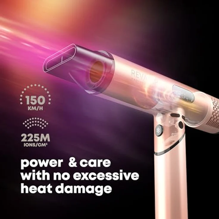 REVAMP Dynamic Radiance X Shine Ionen Styling Föhn, Haartrockner klappbar - 3 magnetische Aufsätze, digitaler intelligenter Motor, Reise Lockenföhn - Schwarz – Bild 2