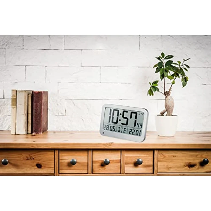 Optus digitale Wanduhr MyTime MC LCD Wand Tischuhr 225x150mm mit Thermometer, silber – Bild 3