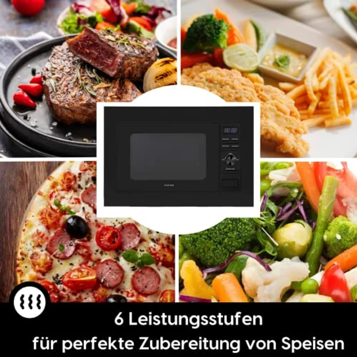 Wolkenstein WMW800-20GB EB Mikrowelle, 2in1 mit Grill, Einbaugerät, schwarz, 800 Watt, 20 Liter Garraum, Edelstahl – Bild 4