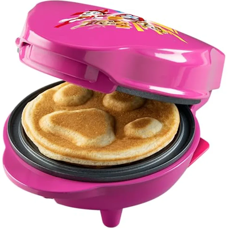Paw Patrol Waffeleisen, Mini-Waffeleisen im einzigartigen Paw Patrol Design, für Kindergeburtstage, Ostern & Weihnachten, inkl. Backampel, Waffelgröße: Ø 10cm, offizielles Lizenzprodukt, Farbe: Rosa