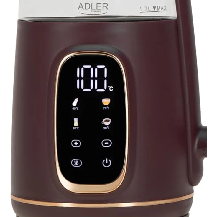 ADLER Wasserkocher AD 1220, 2200W, 1,7L mit LED-Display, Touchpanel, 5 Temperaturprogrammen und Warmhaltefunktion, incl. Kalkfilter – Bild 5