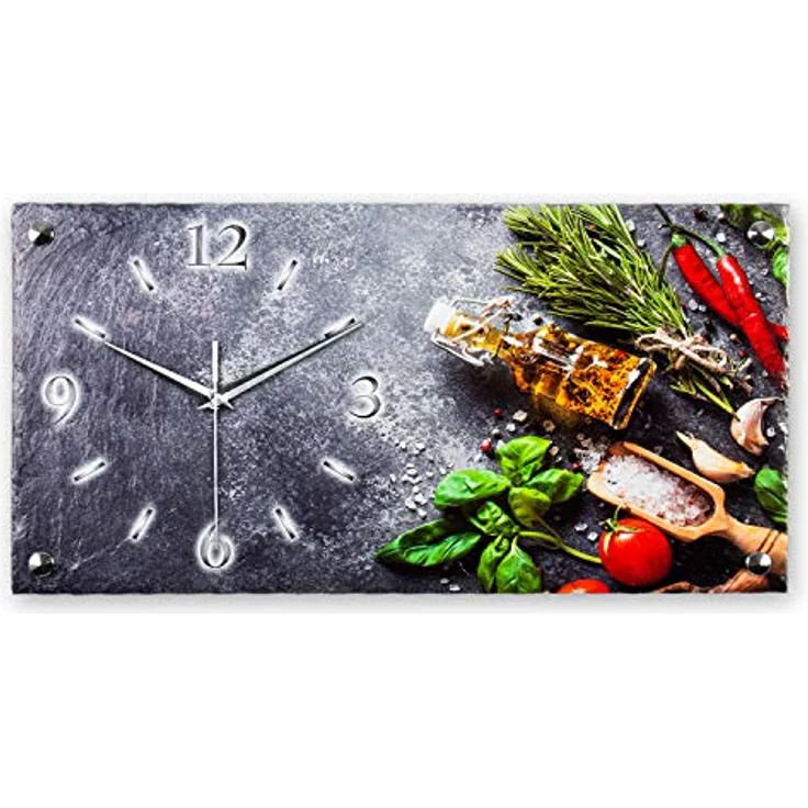 Kreative Feder Designer-WANDUHR Küchen-Kräuter aus Stein mit Zeigern aus gebürstetem Aluminium - Beton Designeruhr mit flüsterleisem Funkuhrwerk, Schiefer-Optik, handmade in Germany – Bild 2
