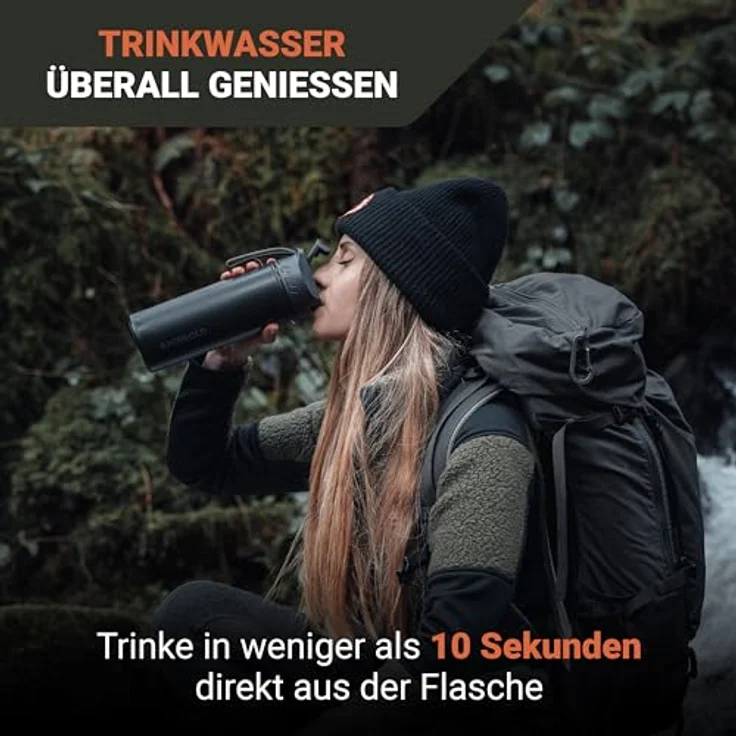 Bachgold® Profi Outdoor Wasserfilter Flasche [650ml] - Entfernt 99,99% Bakterien, Hochwertige Hohlfasermembran, Farbvarianten in Schwarz und Blau – Bild 4