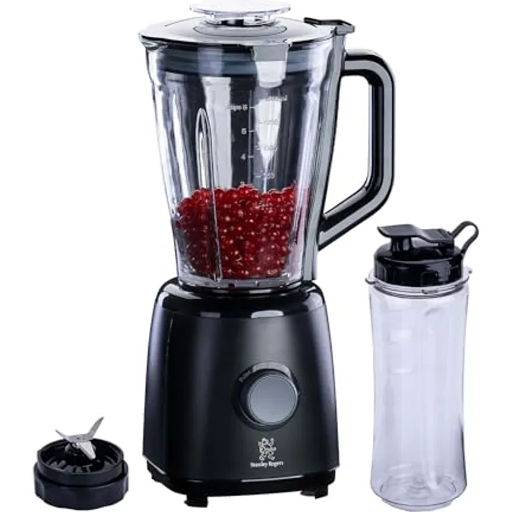 Stanley Rogers Standmixer und Smoothie Maker, 600W mit 1,5L Glasbehälter und 550ml To Go Trinkflasche, ideal für Smoothies und Crushed Ice