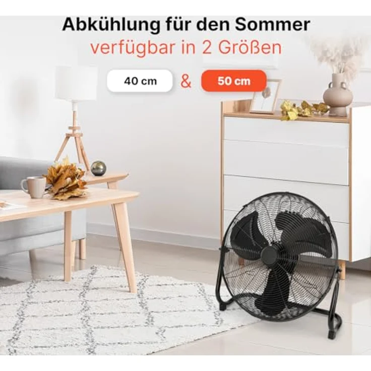 ProfiCare® XL Windmaschine mit 50 cm Ø | Ventilator verstellbarer Winkel | Bodenventilator 3 Stufen | Ventilator leise aus Metall | Luftkühler | Standlüfter | Raumkühler | PC-VL 3067 WM matt schwarz - Preisvergleich – Bild 3