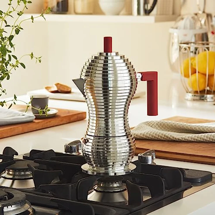 Alessi Pulcina MDL02-6 R Design Espressomachine aus Aluminiumguss und PA, 6 Tassen, rot – Bild 7