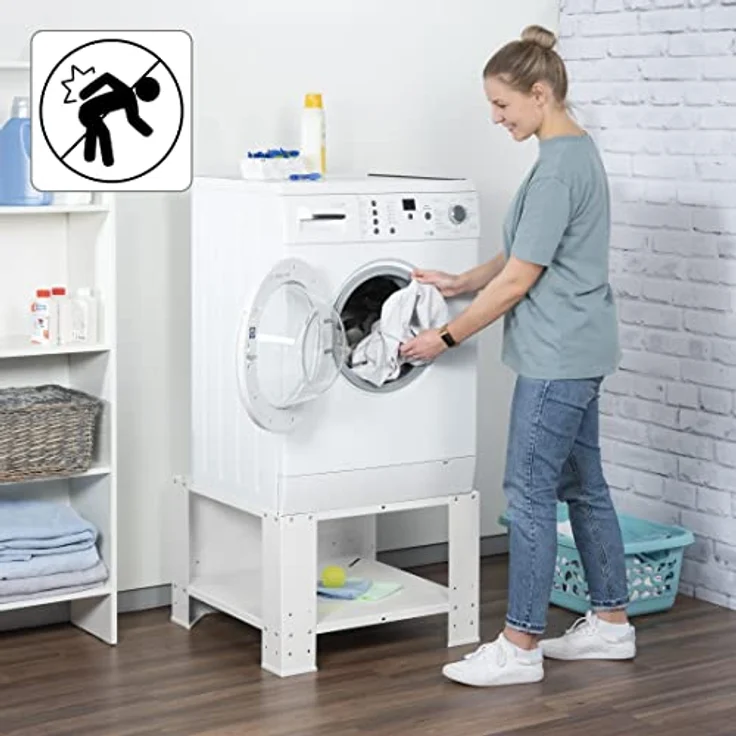 Xavax stabiles Waschmaschinen-Untergestell (60x60 cm, Unterbau-Erhöhung 40 cm, Sockel mit Bodenfach, Podest für Trockner, Gefrierschrank oder Kühlschränke) weiß – Bild 6