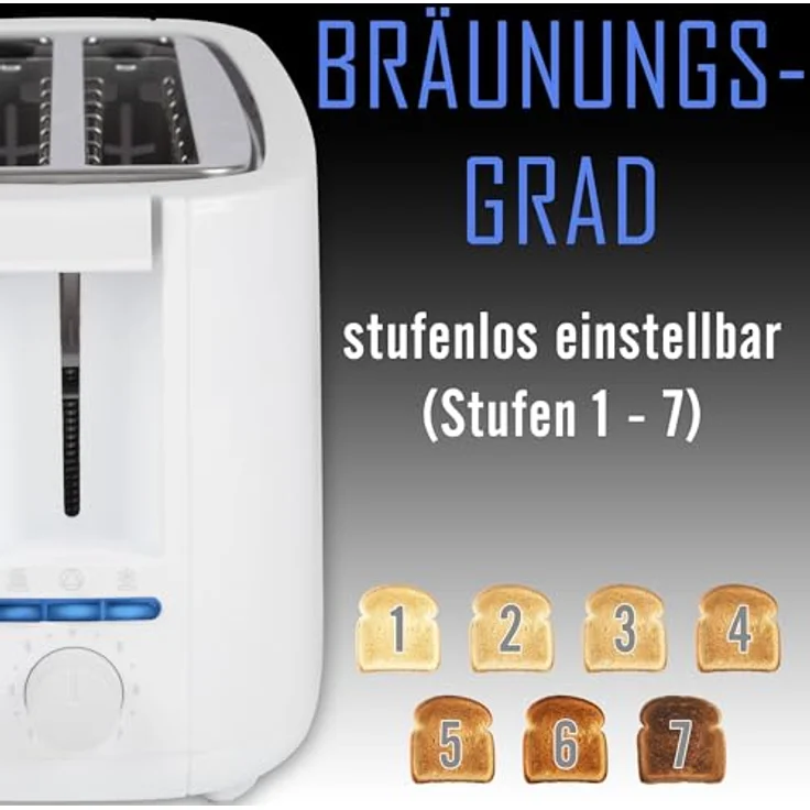 Clatronic Toaster 4 Scheiben | Langschlitztoaster mit Auftau-/Aufwärm-/Schnellstoppfunktion | Toaster mit Brötchenaufsatz | Toaster weiß auch für Toastbrötchen & Fertigwaffeln | TA 3802 – Bild 2