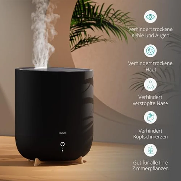 Duux Neo Ultrashall Luftbefeuchter Leise 5L - Smart Air Humidifier - Raumbefeuchter für Schlafzimmer, Kinderzimmer und Pflanzen - Schwarz – Bild 3