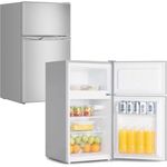 YUNA Kühl-Gefrierkombination GK85E-IX | 85cm Höhe | Inox-Look | 84 Liter Nutzinhalt |4*Gefrierfach 25 L | LED-Beleuchtung | Single/Büro Kühlschrank | 2 Böden | 2 Türfächer | Gemüseschublade