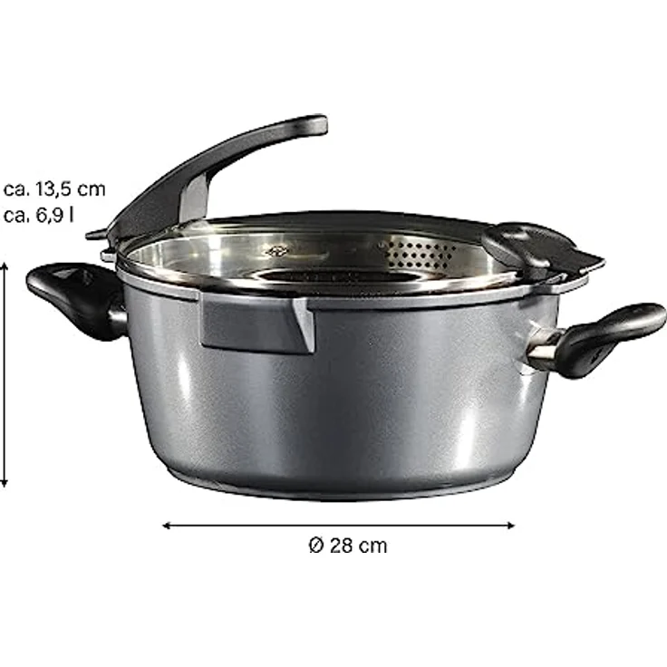 STONELINE FUTURE Kochtopf 28 cm, mit Siebglasdeckel, induktionsgeeignet, Aluguss, Antihaftbeschichtung mit echten Steinpartikeln – Bild 4