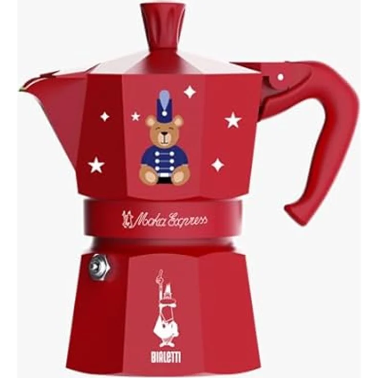 Bialetti Moka Express, Espressokocher für 3 Tassen, Orsetto Rot, hochwertiges Aluminium, moderne Bauweise – Bild 2