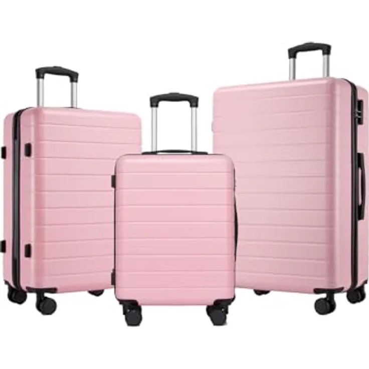 Shavont Kofferset 3-teilig, Hartschalenkoffer aus ABS mit Handgepäck Koffer 55x40x20 cm, Mittelgroßer Koffer L und Großer Koffer XL, Trolley mit 4 leisen 360° Doppelrollen, Rosa
