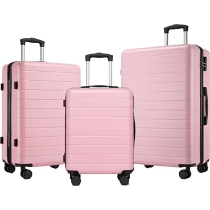 Shavont Kofferset 3-teilig, Hartschalenkoffer aus ABS mit Handgepäck Koffer 55x40x20 cm, Mittelgroßer Koffer L und Großer Koffer XL, Trolley mit 4 leisen 360° Doppelrollen, Rosa – Bild 1