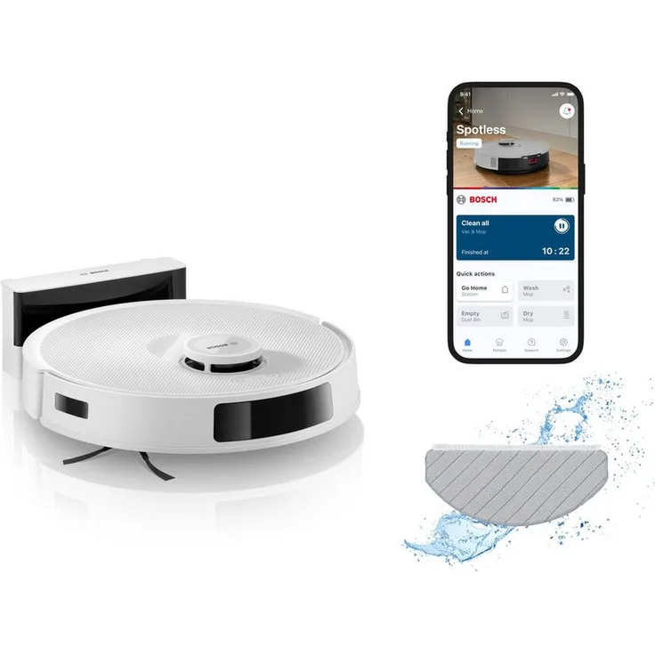 BOSCH Saugroboter Spotless BCRC1W, Saug- und Wischroboter mit 11.000 Pa Saugkraft, beutellos, Infrarot-Navigation, Carbon Bürste