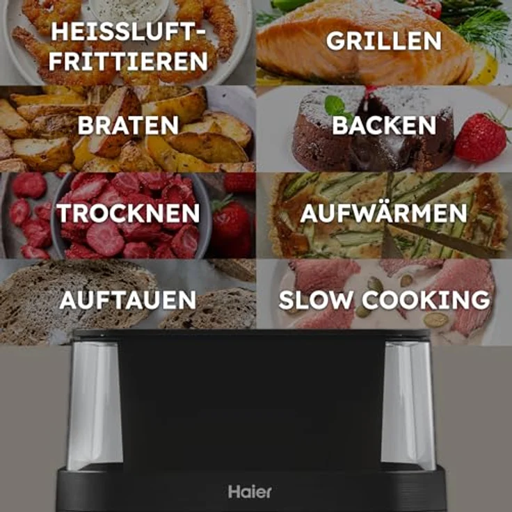 Haier HAF3AFW Heißluftfritteuse 7L mit 360° Sichtfenster, 8in1 Funktionen: Frittieren, Grillen, Braten, Backen, Dörren, Aufwärmen, Auftauen, Slow Cook, antihaftbeschichtet, spülmaschinenfest – Bild 5
