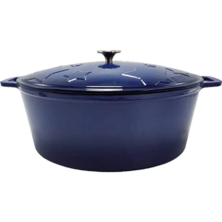 Grillfürst Dutch Oven Sternentöpfchen 12 Liter - Blauer Gusseisen Bräter mit Henkeln und pflegeleichter Emaillierung, ovaler Schmortopf für Grill und Herd