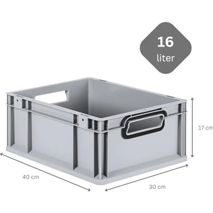 PROREGAL SuperSparSet 10x Eurobox NextGen Color, grau, mit Auflagedeckel und Schiebeschnappverschlüssen, HxBxT 17x30x40cm, 16L, mit offenen Griffen, lebensmittelecht, robust und stapelbar – Bild 3