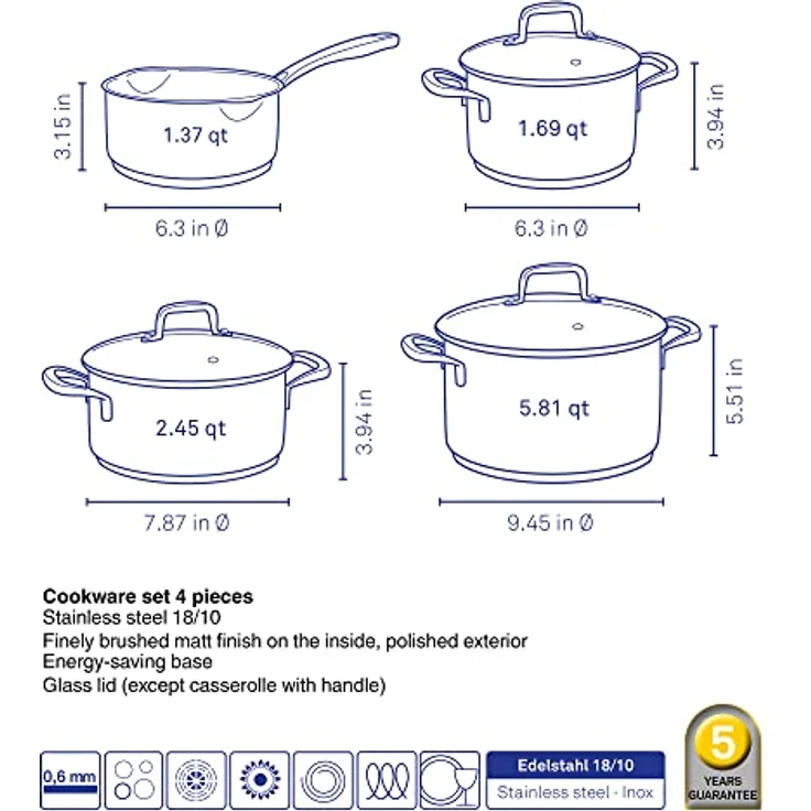 Kela 10201 Flavoria Kochtopf-Set, 18/8 Stainless Steel, 1.3 liters – Bild 3