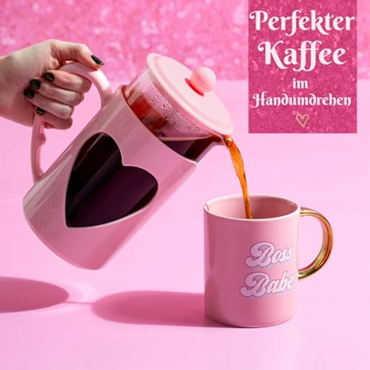 FACKELMANN Paris Hilton – French Press im Herzdesign 1L – Kaffeepresse aus Glas und Kunststoff mit Edelstahlfilter, Cool-Touch-Griff, Tropffrei, Temperaturbeständig, Rot Oder Rosa – Bild 4