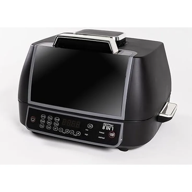 Chef o Matic 8-in-1 Heißluftfritteuse mit Grill, 1500w, Airfryer mit Schnellaufheizung, XL Heissluftfriteuse, Luft Frieuse zum Frittieren, Heißluftfritteuse + Zubehör, Grillplatte, Frittierkorb, Timer