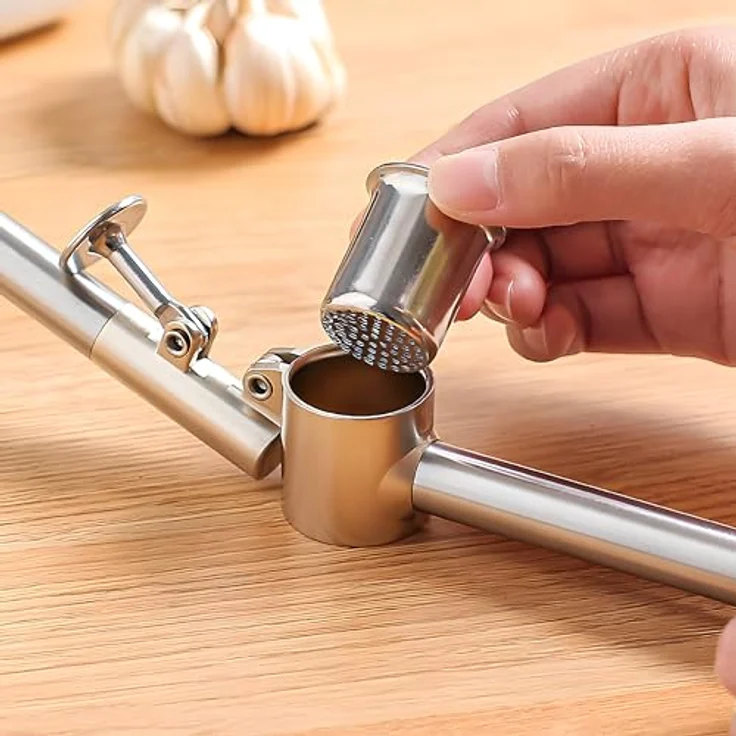 Retoo Knoblauchpresse, Knoblauchschneider, Garlic Press, Knoblauch Crusher, Knoblauchhackwerkzeug zum Extrahieren von mehr Knoblauchpaste, Edelstahl, 18x5cm, Zylinderdurchmesser 3,2cm, Küchenhelfer – Bild 5