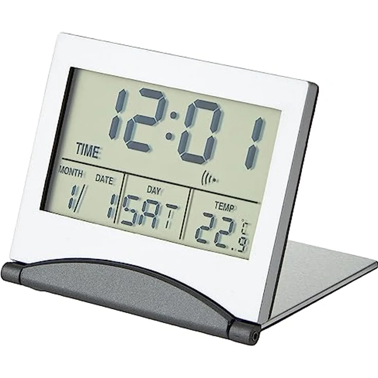 TFA Dostmann Digitaler Reisewecker, 98.1054, multifunktional, Timer und Stoppuhr, Datum, Wochentag und Temperatur, silber, L 73 x B 12 (63) x H 63 (58) mm – Bild 1