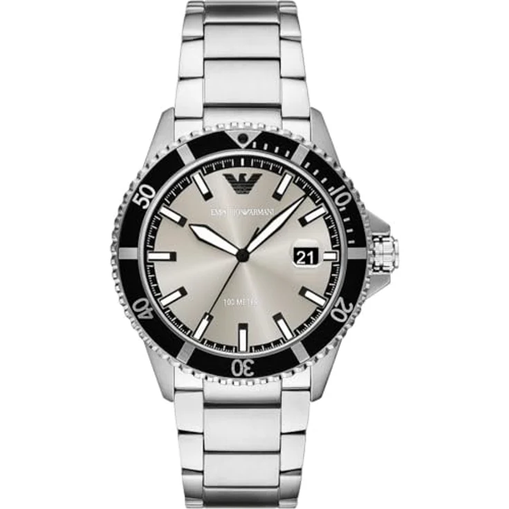 Emporio Armani Herren Analog Quarz Uhr AR11683, Edelstahl Armband, graues Zifferblatt, 42-mm-Gehäuse, wasserdicht bis 100 m – Bild 1