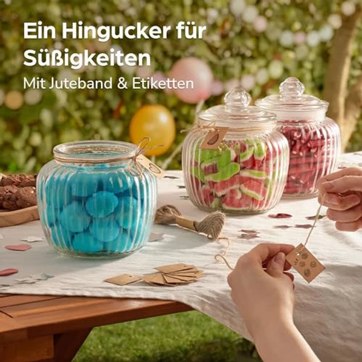 Praknu Candy Bar Gläser Groß 1,5 L Vintage Bonbonglas - Luftdicht & Spülmaschinenfest - Set mit 4 Gläsern & Etiketten – Bild 4