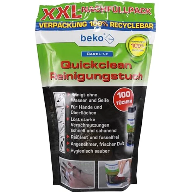 beko XXL-Nachfüllpack CareLine Quickclean Reinigungstuch, porentiefe Reinigung ohne Wasser und Seife, vielseitig einsetzbar – Bild 1